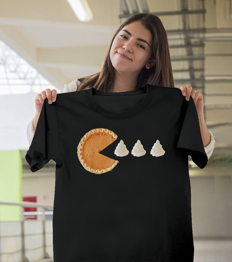Pumpkin Piece Thanksgiving Day Video Game Pie Whipped Cream Chase T-Shirt