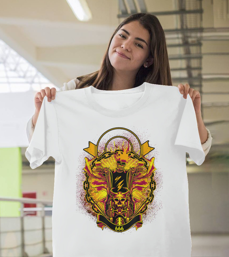 Skull Rider 666 Motorcycle Classic Rock Vintage Blaze T-Shirt