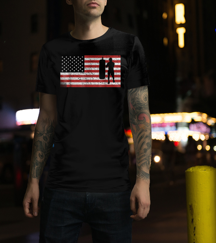 American Flag Boxing Silhouette Training T-Shirt
