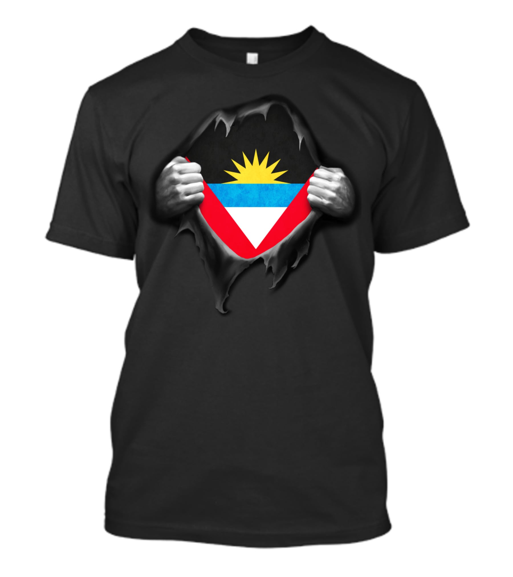 Antigua Flag Ripped Design Antiguan Flag In Hands T-Shirt