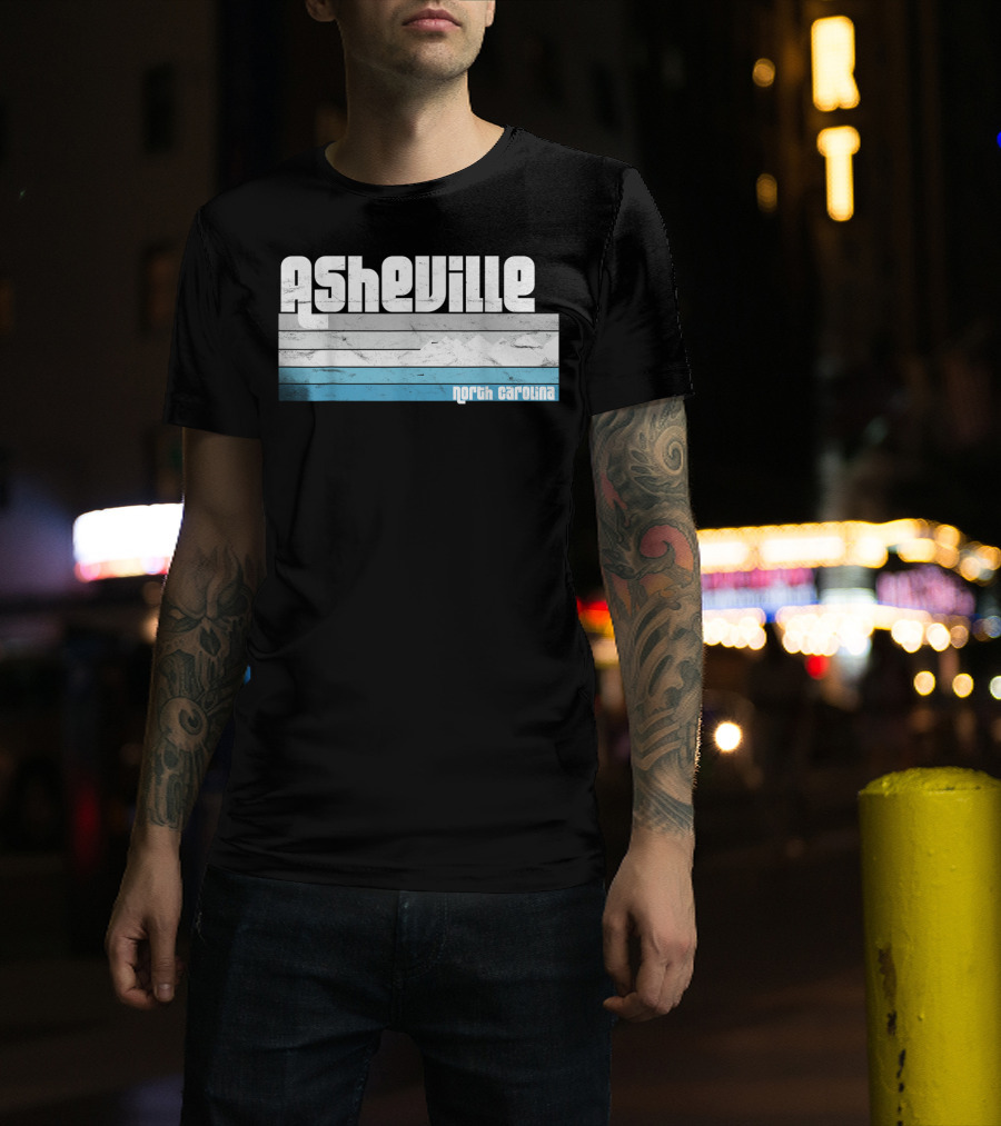 Asheville North Carolina Blue Ridge Mountains Retro Stripes T-Shirt
