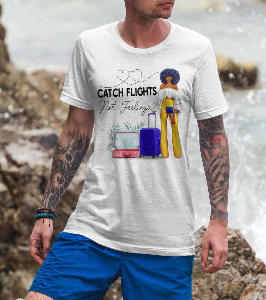 Black Woman Catch Flights Not Feelings Luggage Curls Yellow Pants Fashion T-Shirt