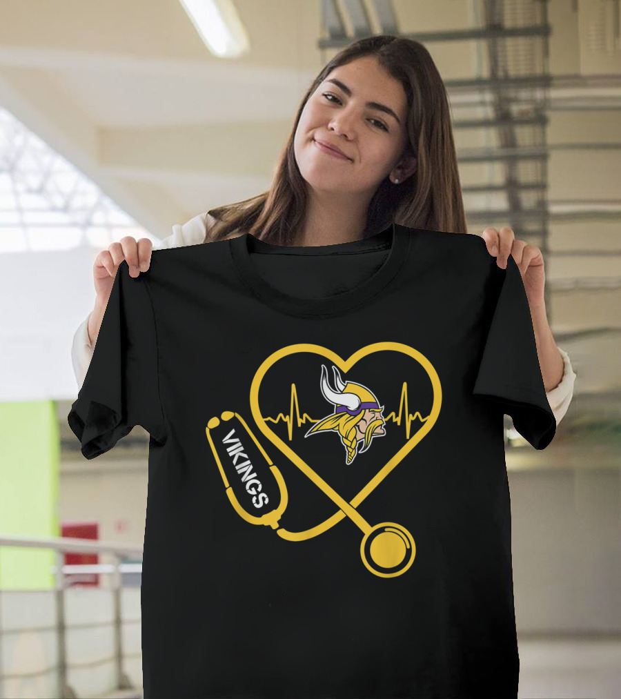 Christmas Football Minnesota Vikings Heartbeat Vikings Logo Stethoscope T-Shirt