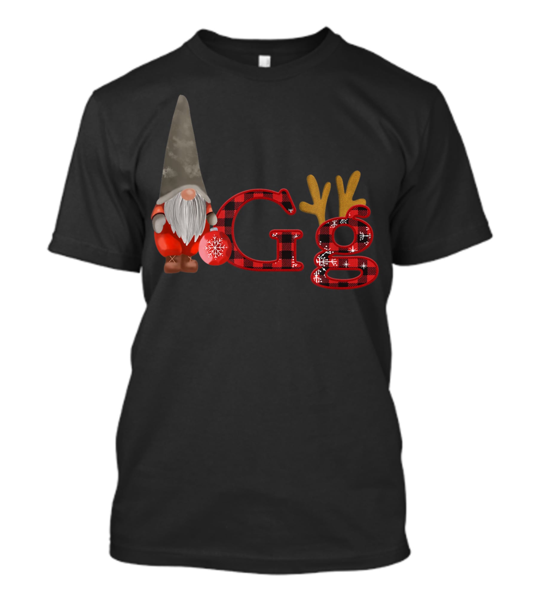Christmas Gnomes Gg Red Plaid Reindeer Antlers Snowflake T-Shirt