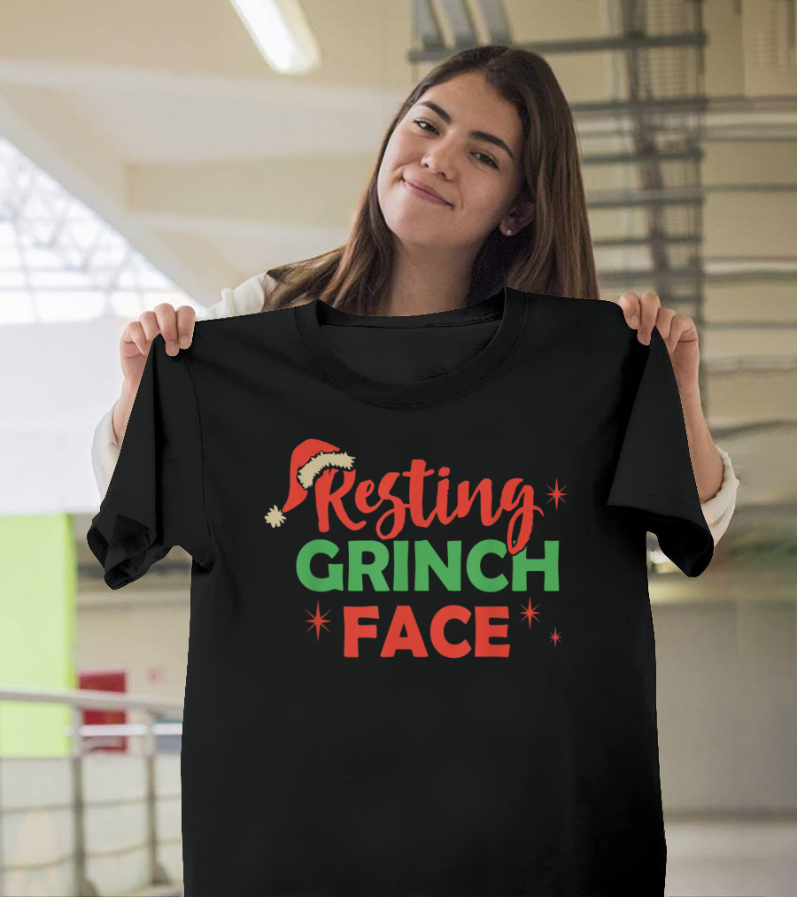 Resting Grinch Face Christmas Santa Hat T-Shirt