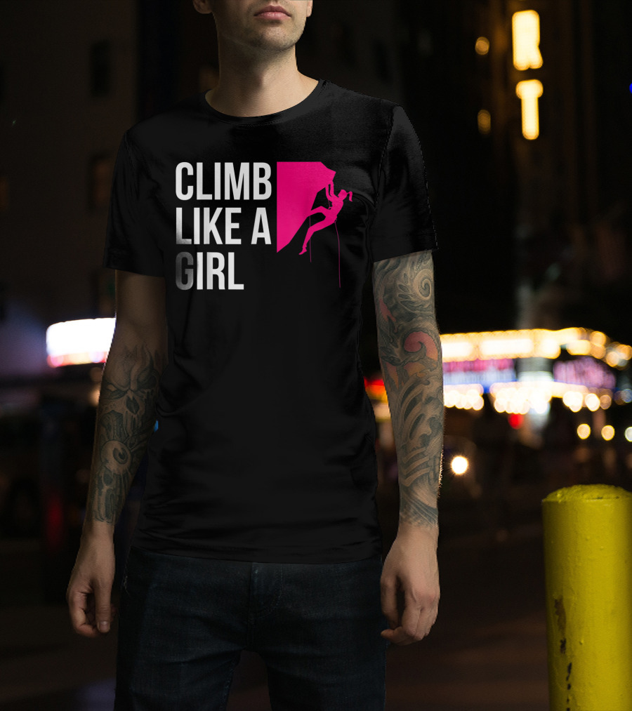 Climb Like A Girl Women's Rock Climbing Iconic Pink T-Shirt