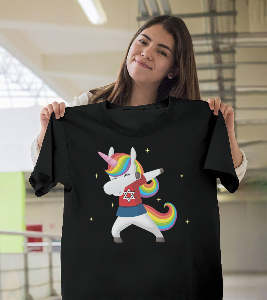 Unicorn Dabbing Star of David Jewnicorn Rainbow Mane T-Shirt