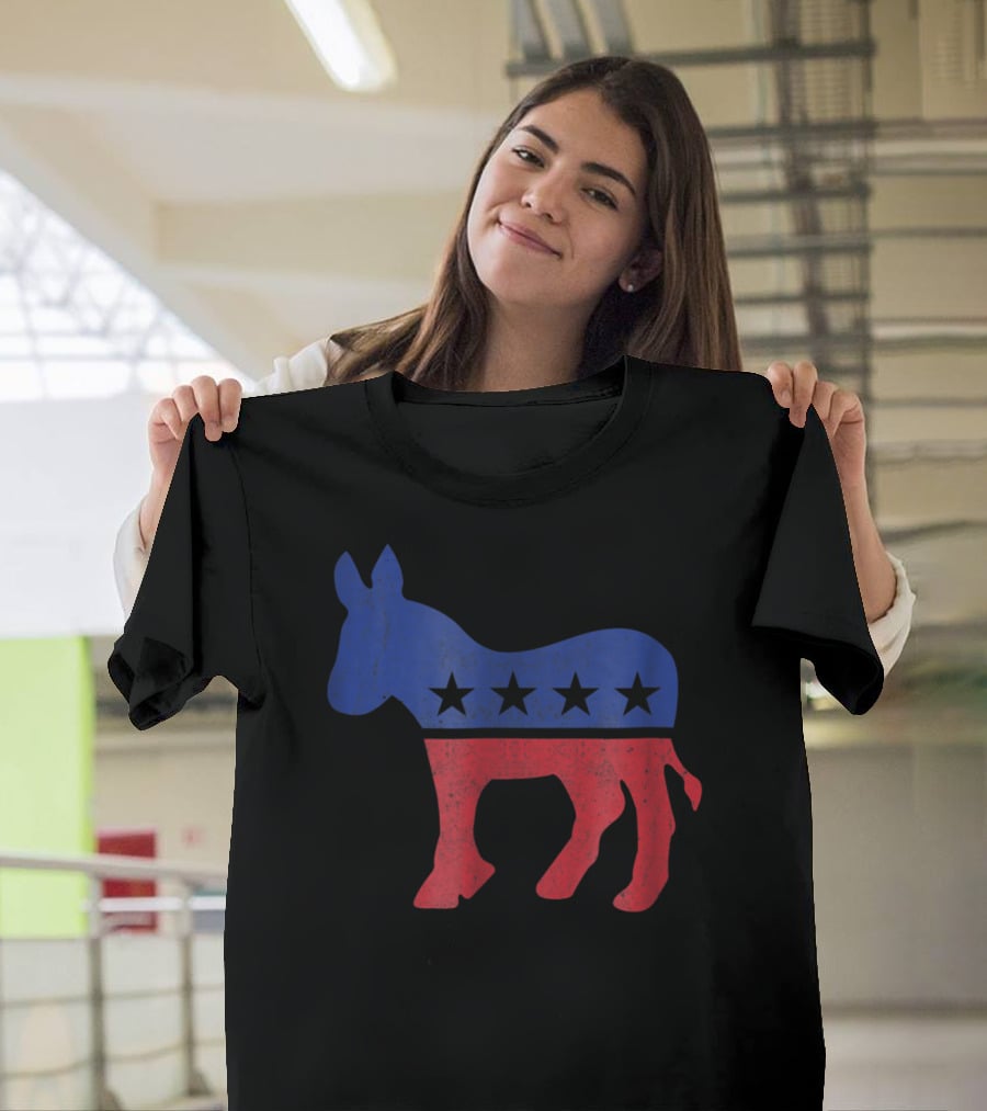 Democrat Donkey Vintage Look Democratic Supporter Iconic Red Blue Star T-Shirt