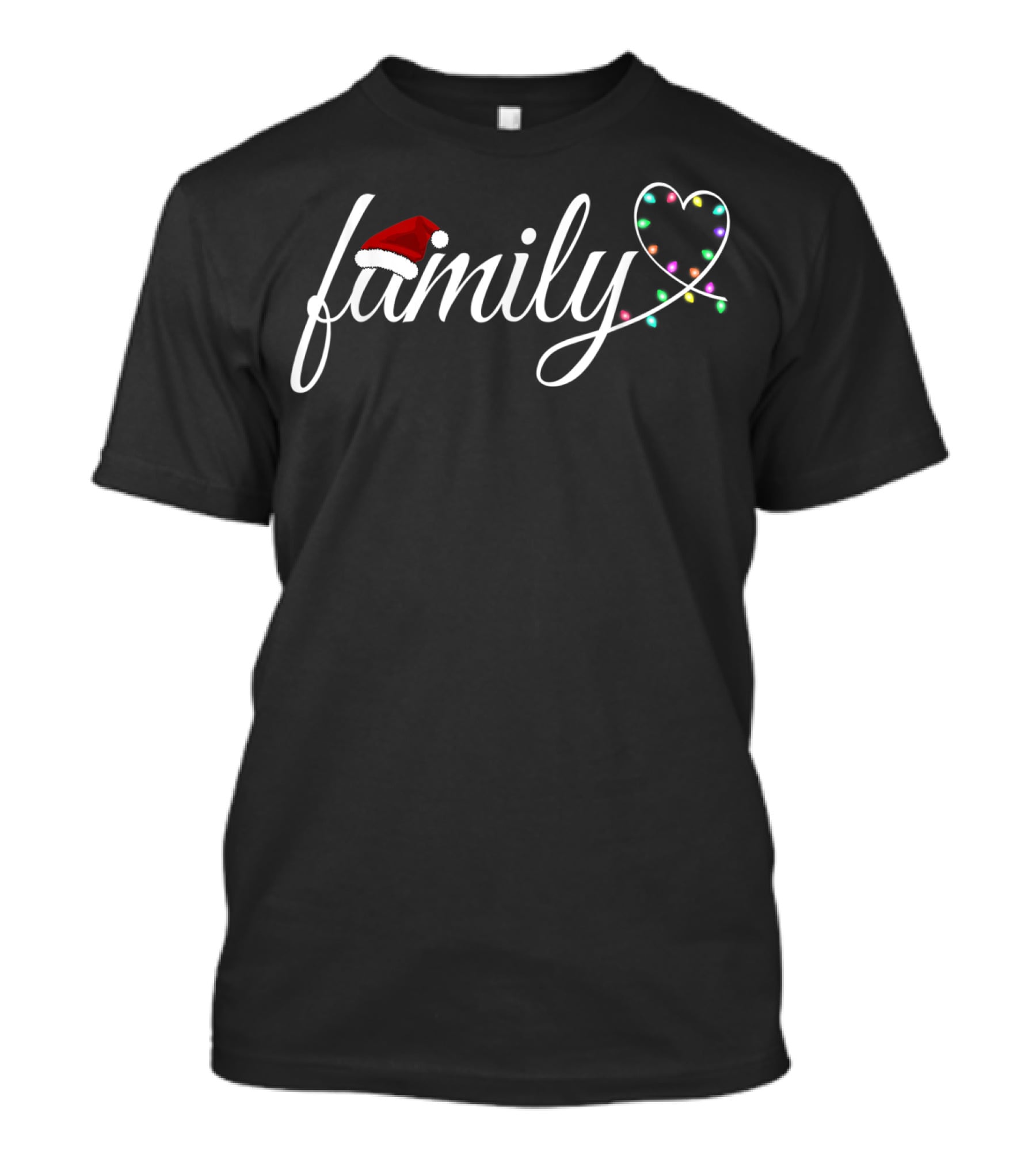 Family Santa Hat And Christmas Lights Heart T-Shirt