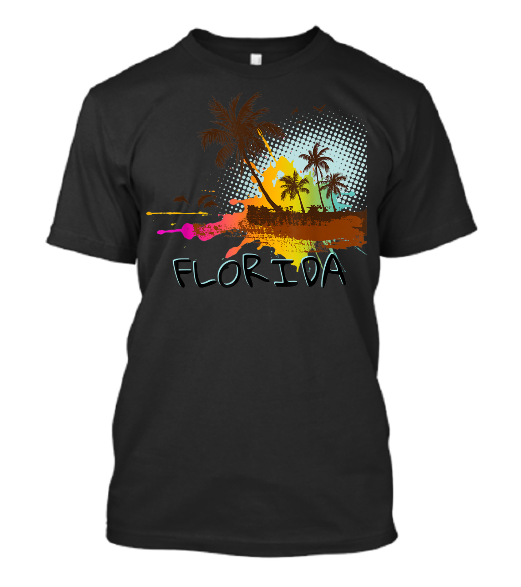Florida Beach Vacation With Colorful Palm Tree Splash Art Ocean Lovers T-Shirt