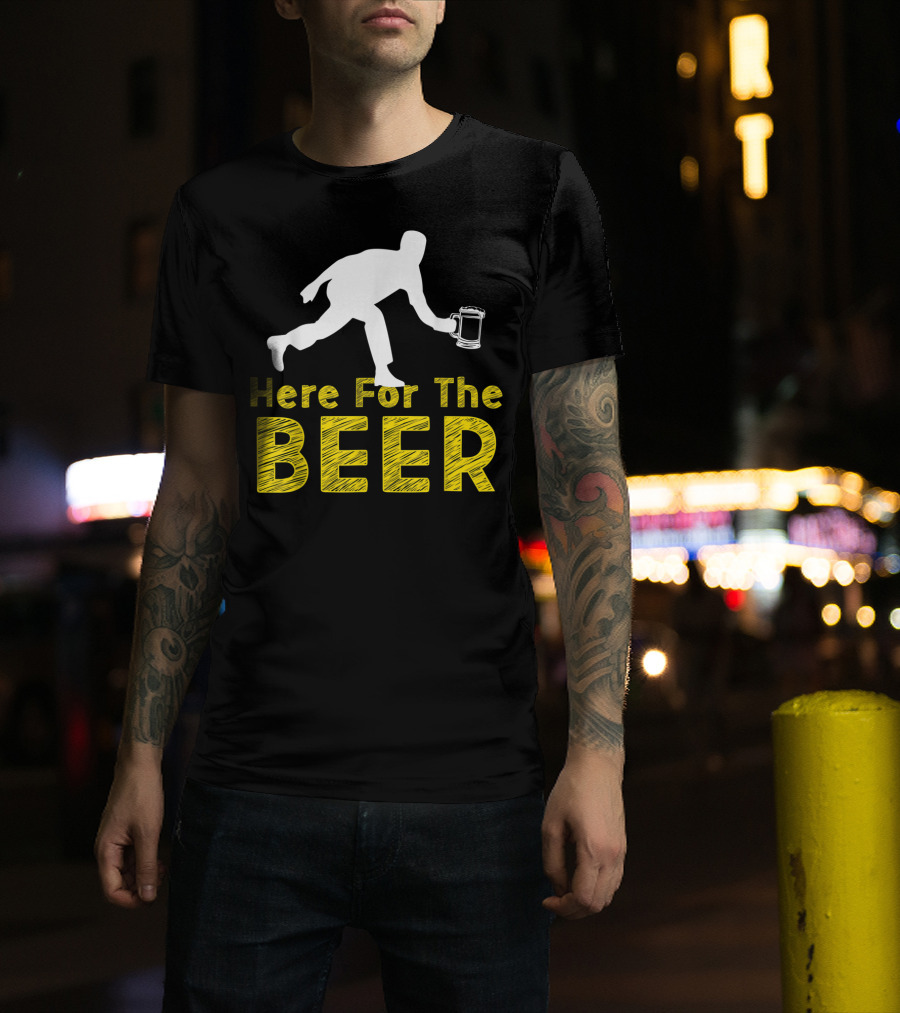 Funny Bowling Hobby Here For The Beer Drinking T-Shirt
