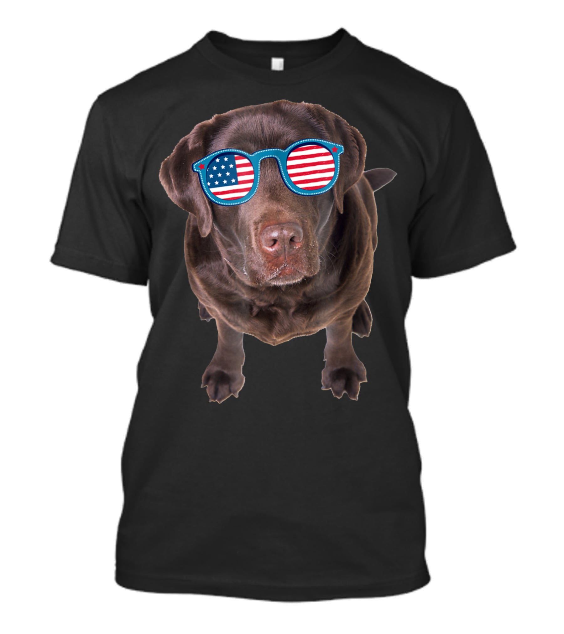 Funny Chocolate Lab Wearing American Flag Sunglasses T-Shirt
