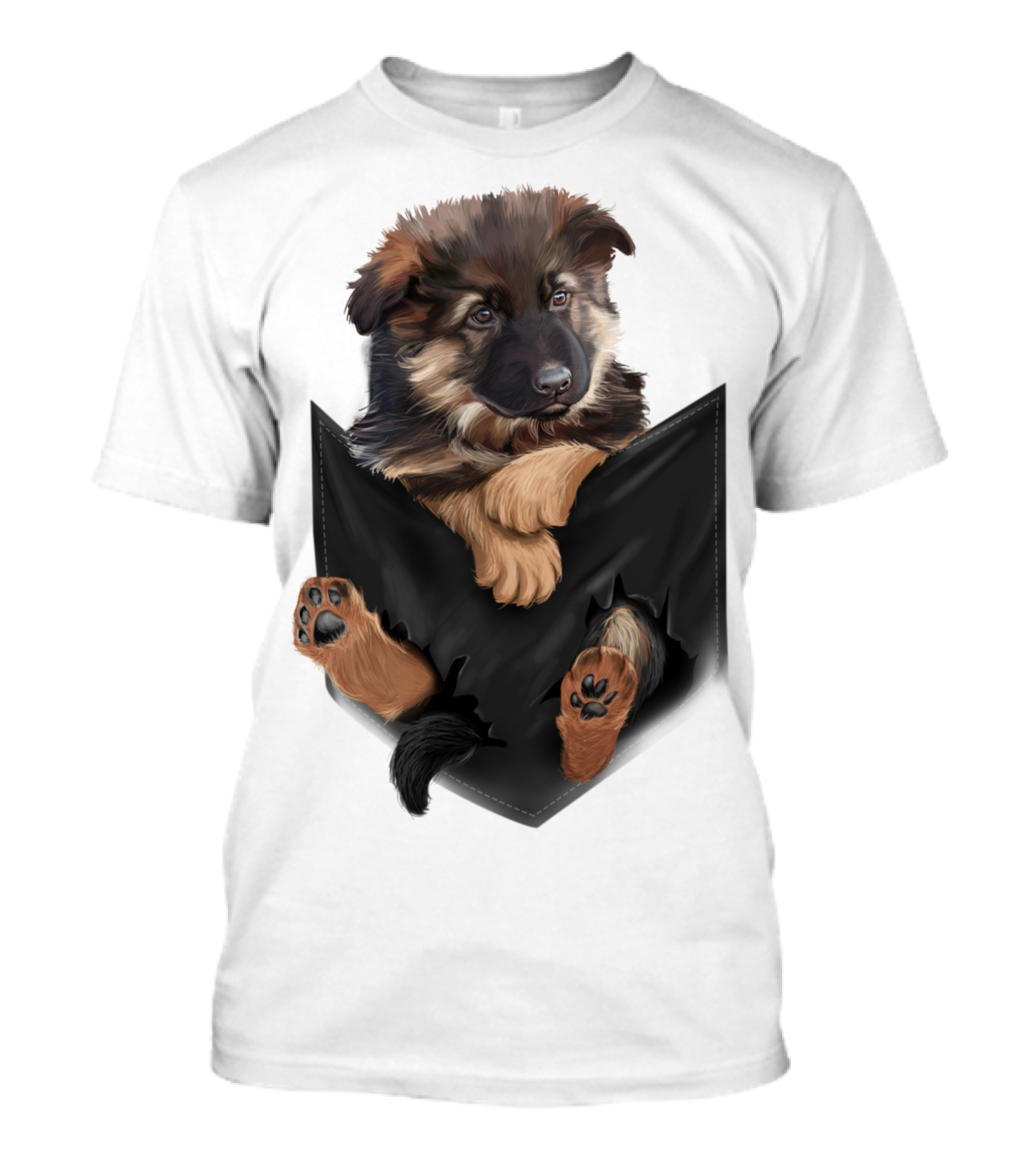 German Shepherd Puppy In Black Pocket T-Shirt