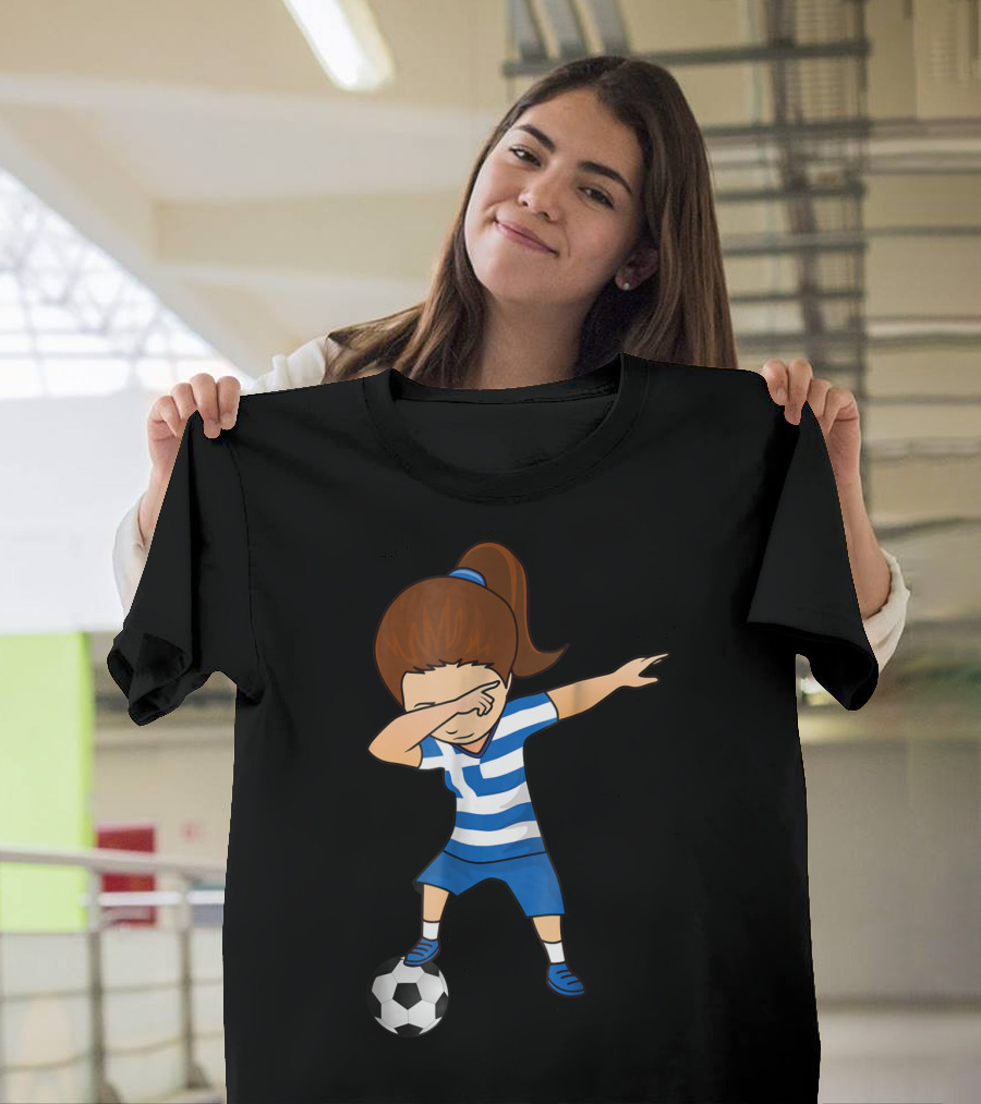 Greece Girl Dabbing On Soccer Ball Greek Football Player T-Shirt