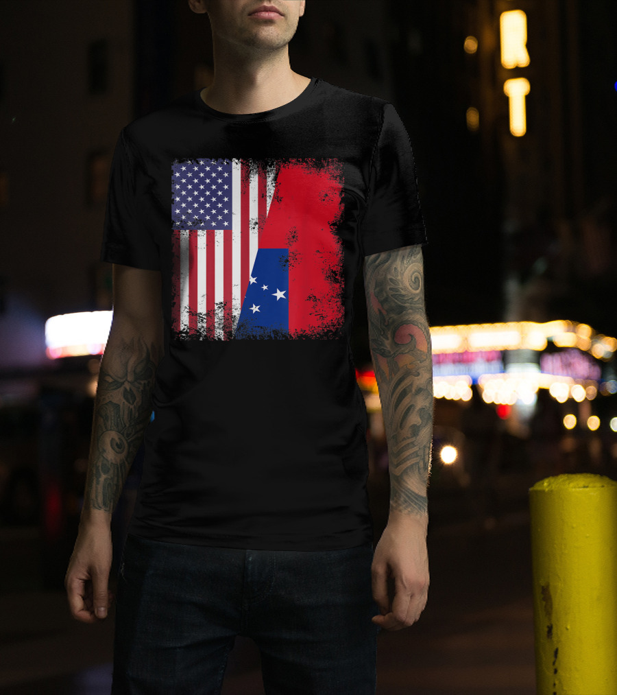 Half Samoan Flag Vintage Samoa USA Distressed American And Samoan Flags T-Shirt