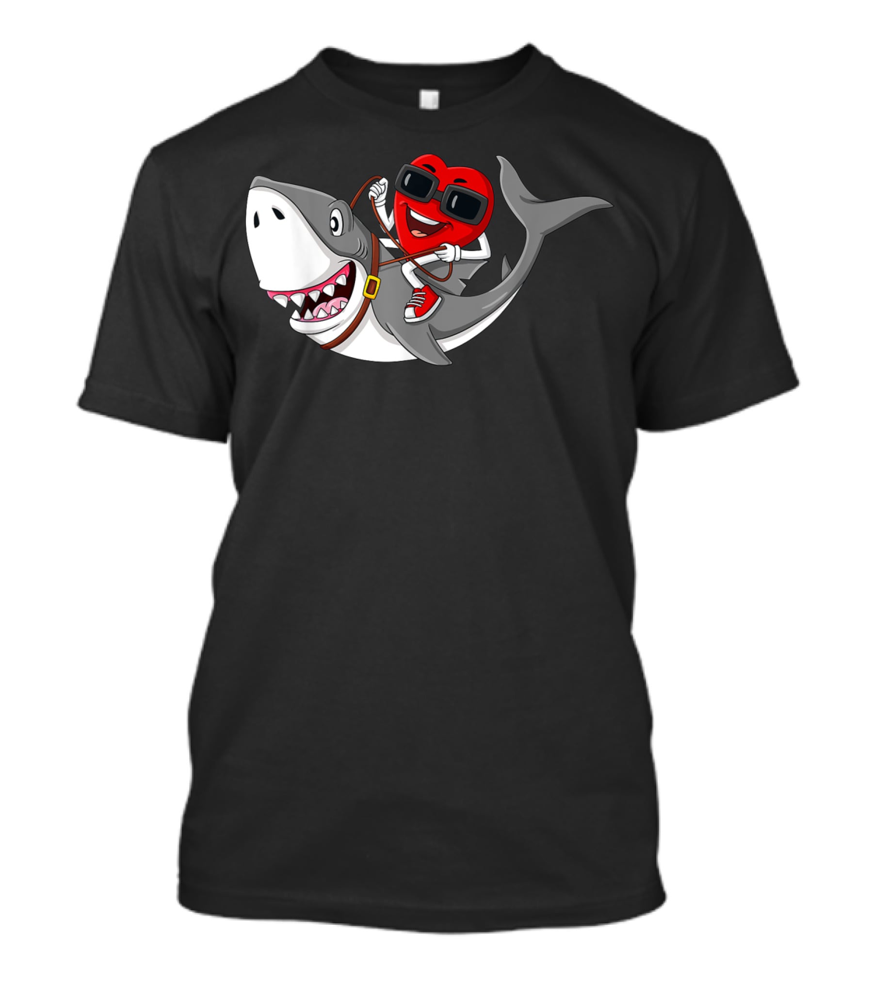 Heart Riding Shark Valentine's Day Adventure T-Shirt