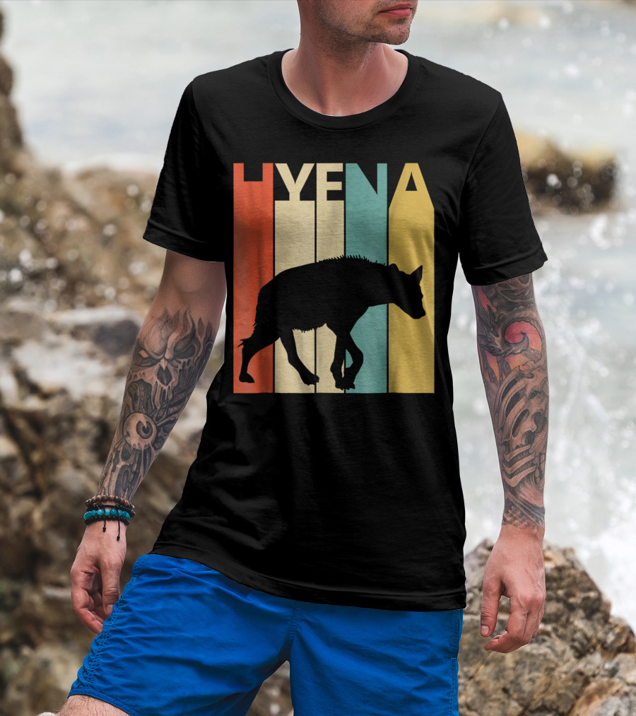 Hyena Retro Silhouette Vintage Stripes T-Shirt