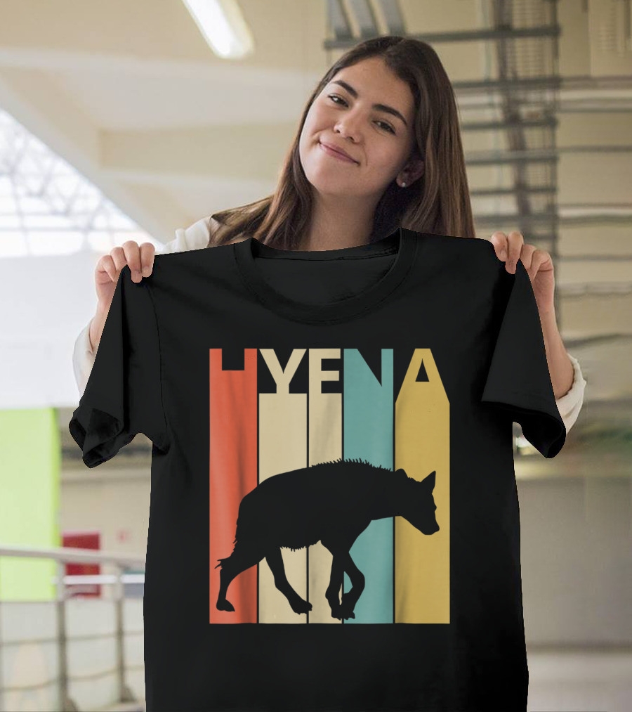 Hyena Retro Silhouette Vintage Stripes T-Shirt
