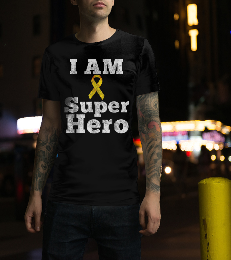 I Am Super Hero Yellow Ribbon Cancer Awareness T-Shirt