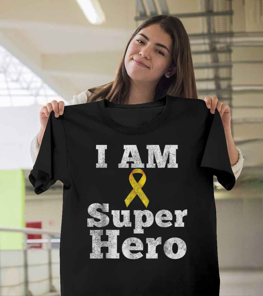 I Am Super Hero Yellow Ribbon Cancer Awareness T-Shirt