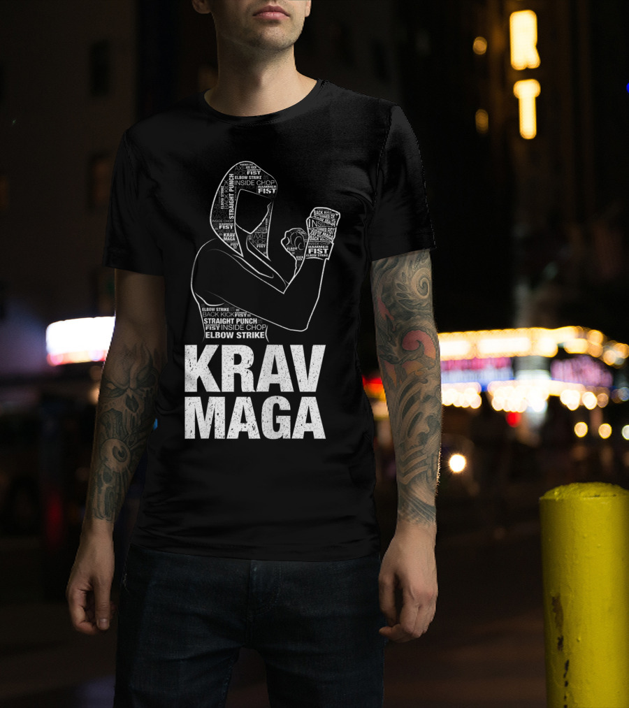 Krav Maga Woman Martial Arts Self Defence Straight Punch Elbow Strike Fist Techniques T-Shirt