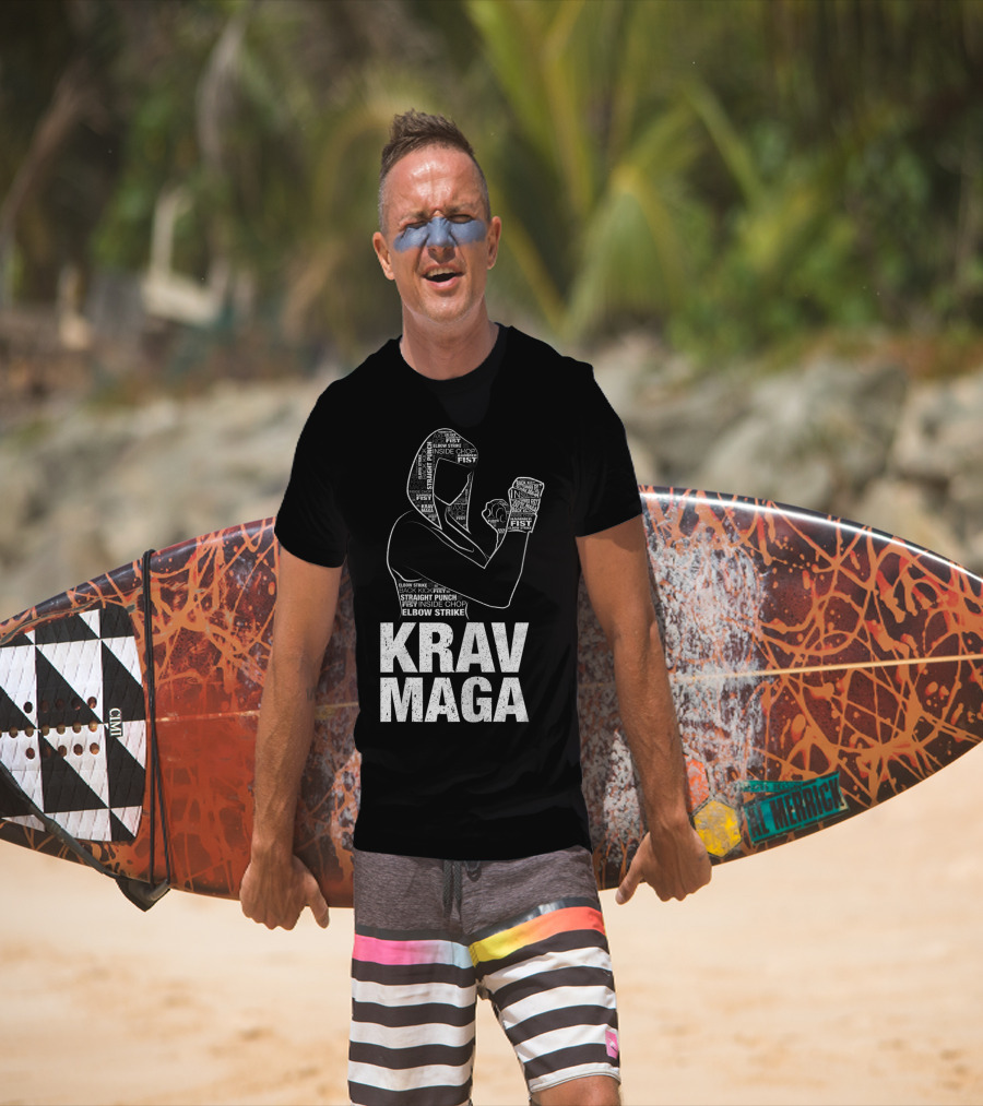 Krav Maga Woman Martial Arts Self Defence Straight Punch Elbow Strike Fist Techniques T-Shirt