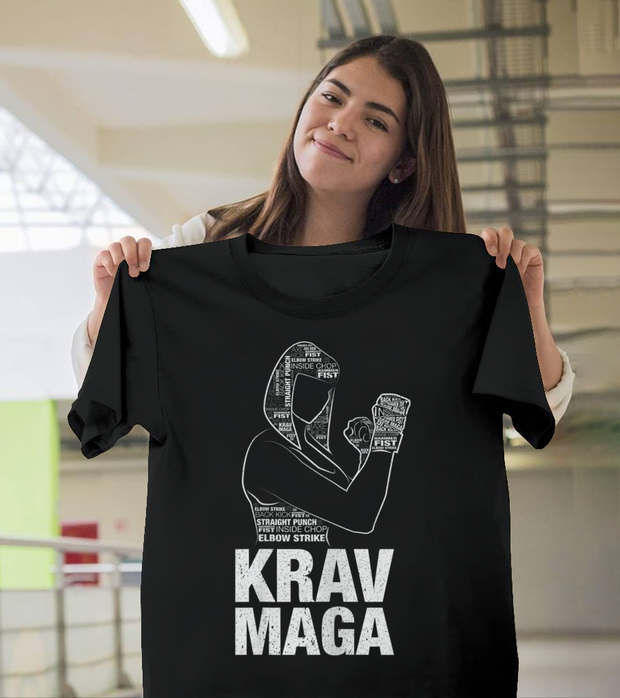 Krav Maga Woman Martial Arts Self Defence Straight Punch Elbow Strike Fist Techniques T-Shirt