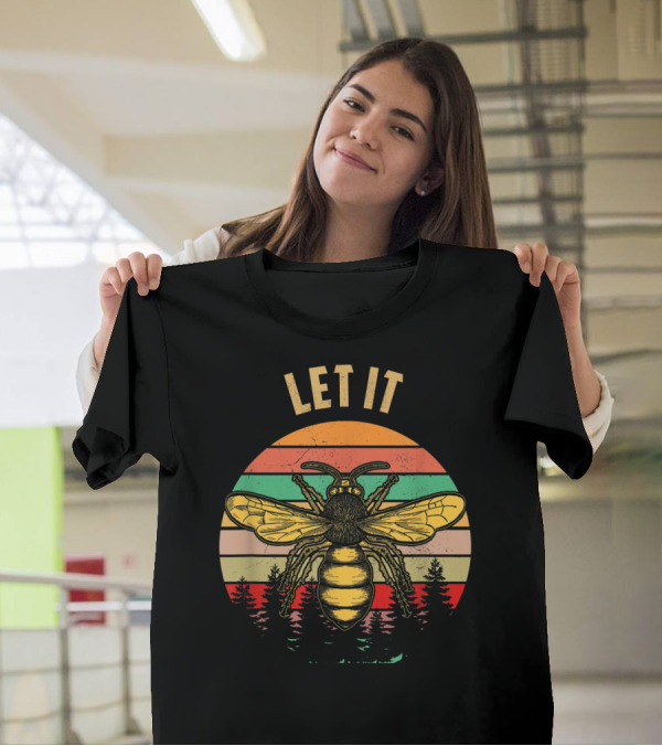 Let It Bee Vintage Beekeeper Retro Forest Stripes T-Shirt