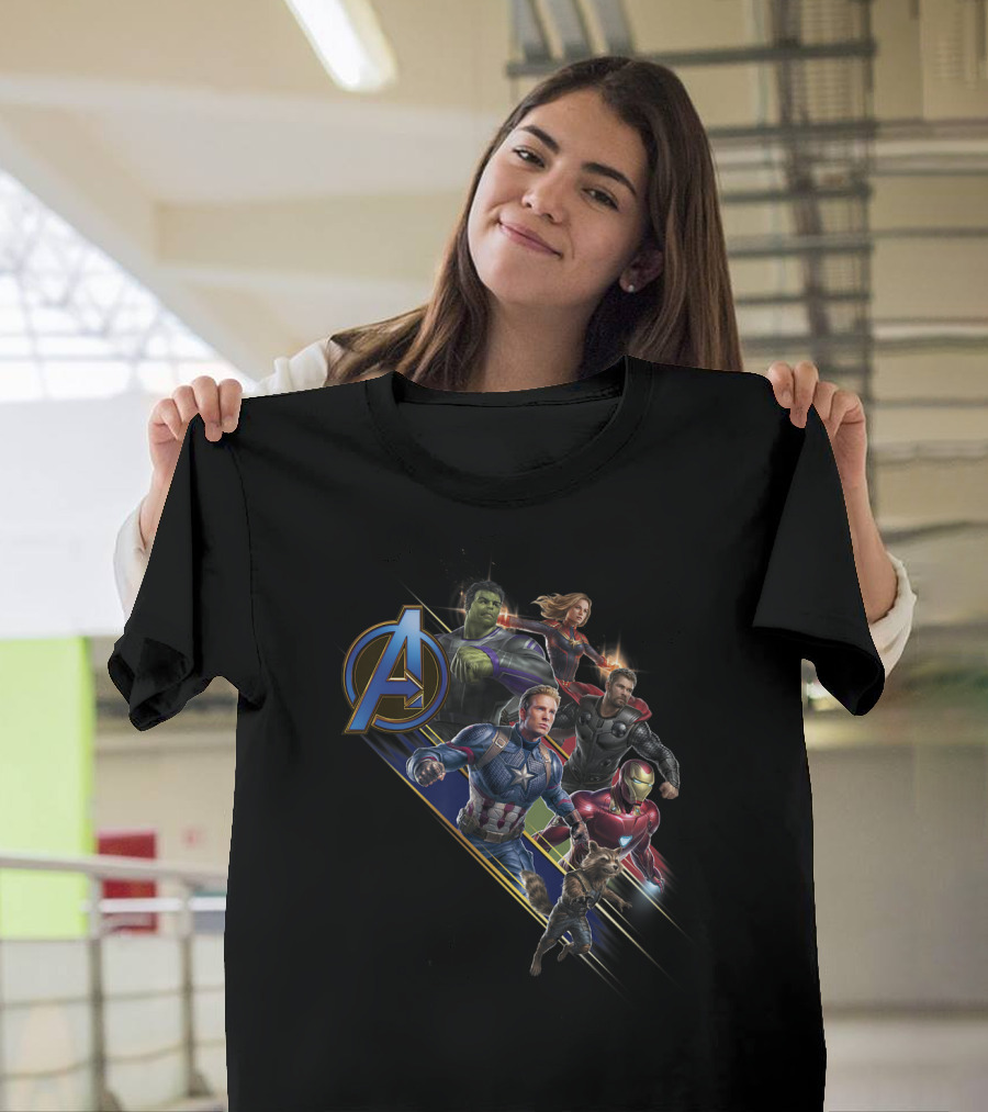 Avengers Endgame Heroes Assemble Action Pose with Iconic A T-Shirt