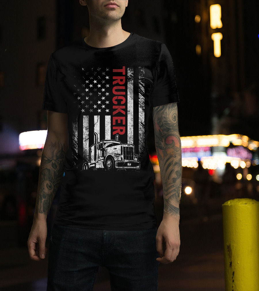 Trucker American Flag Vintage Truck Mens T-Shirt