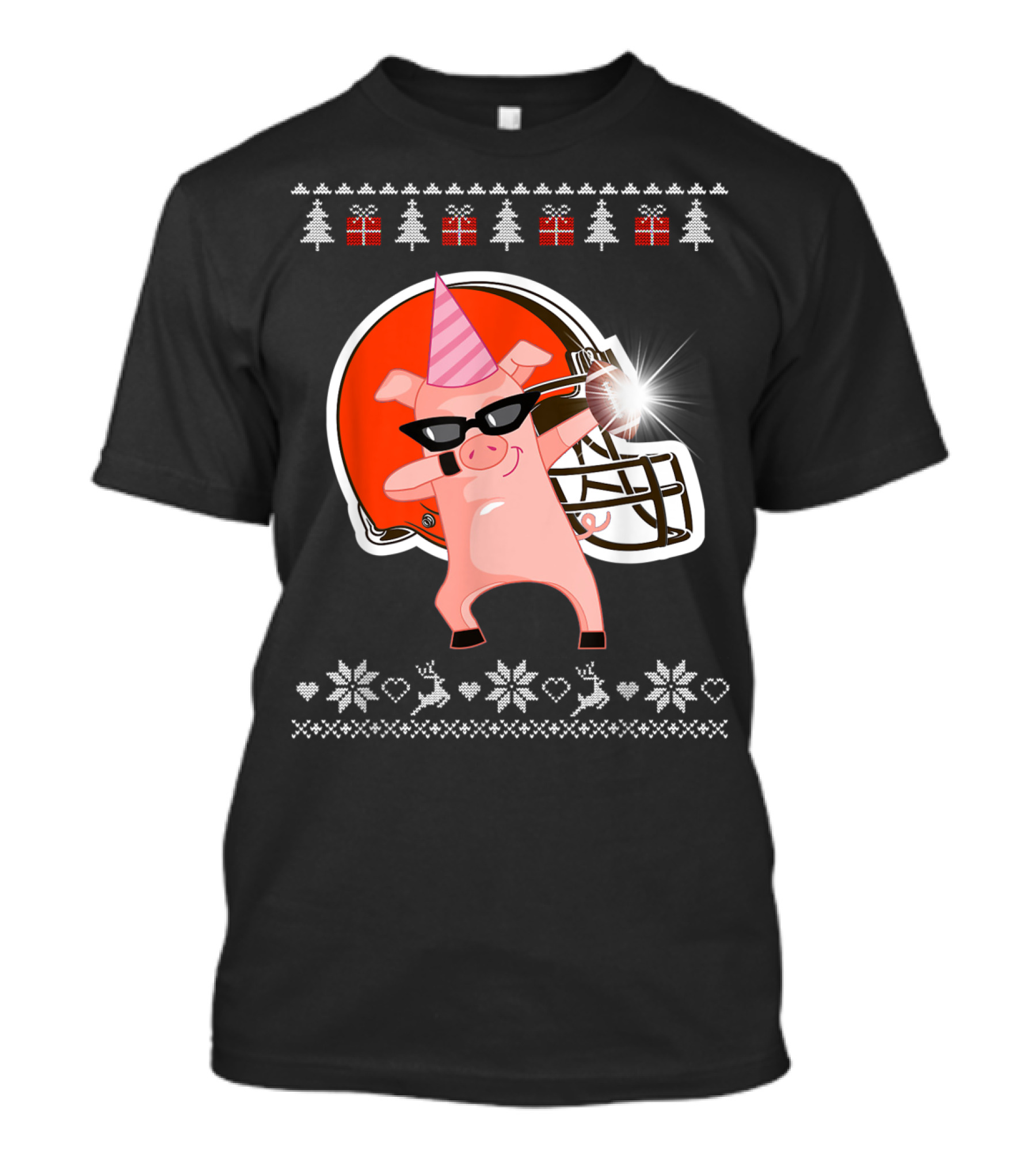 Merry Christmas Pig Dabbing Football Team Santa Hat Sunglasses Christmas Tree Reindeer Snowflakes T-Shirt