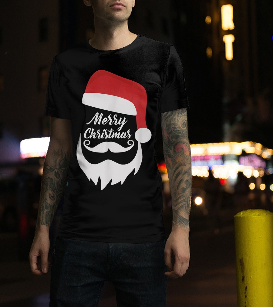 Merry Christmas Bearded Santa With Red Hat T-Shirt