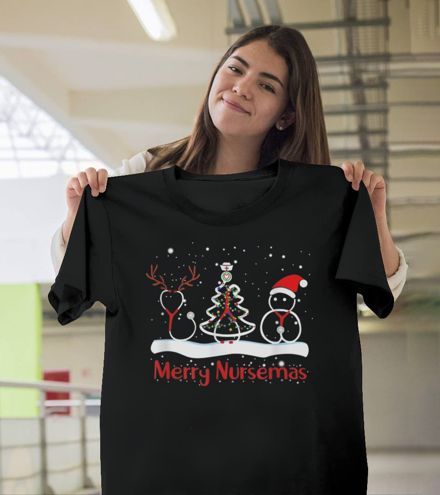 Merry Nursemas Christmas Santa Claus Nurse Tree Stethoscope Light T-Shirt