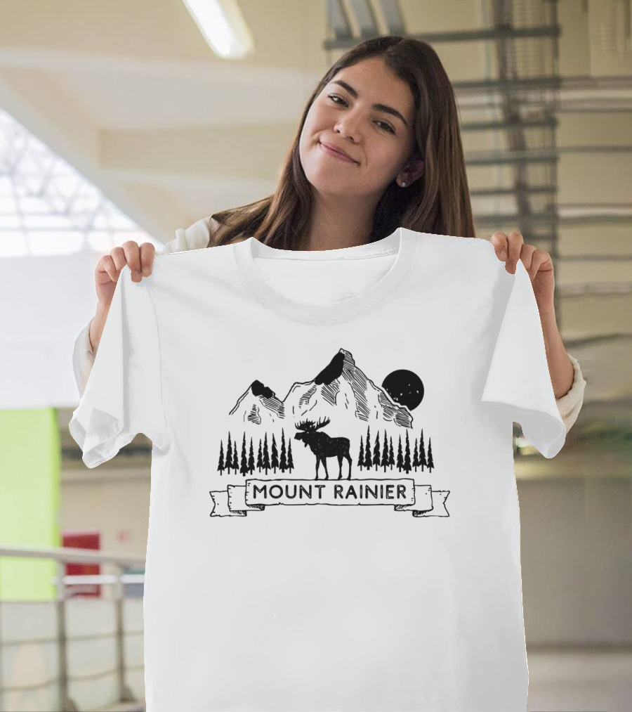 Mount Rainier Moose Mountain Scene Washington T-Shirt