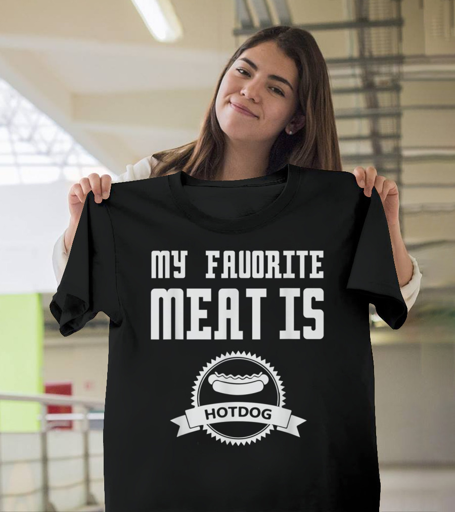 My Favorite Meat Is Hotdog Emblem With Iconic Sausage T-Shirt