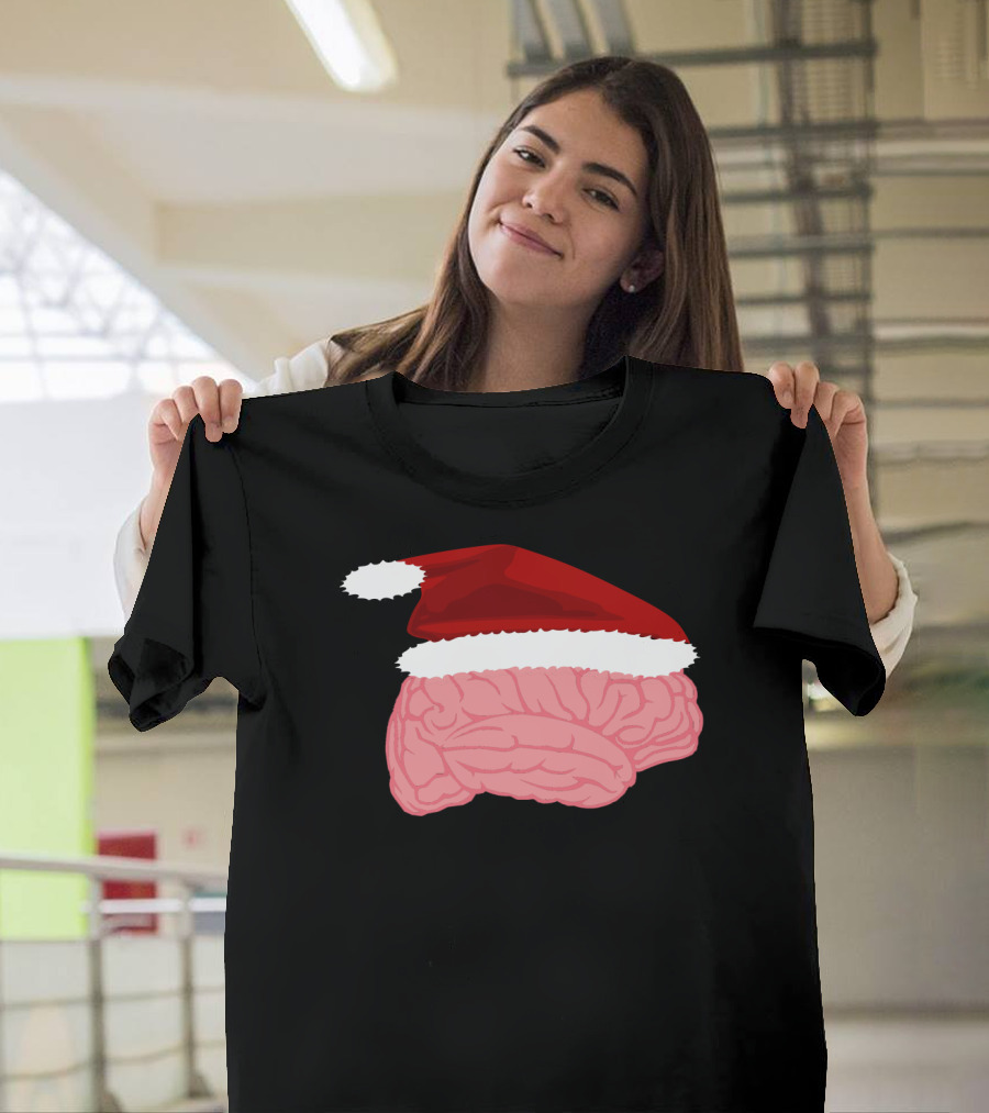 Neurologist Christmas Brain Surgeon Holiday Santa Hat Brain T-Shirt