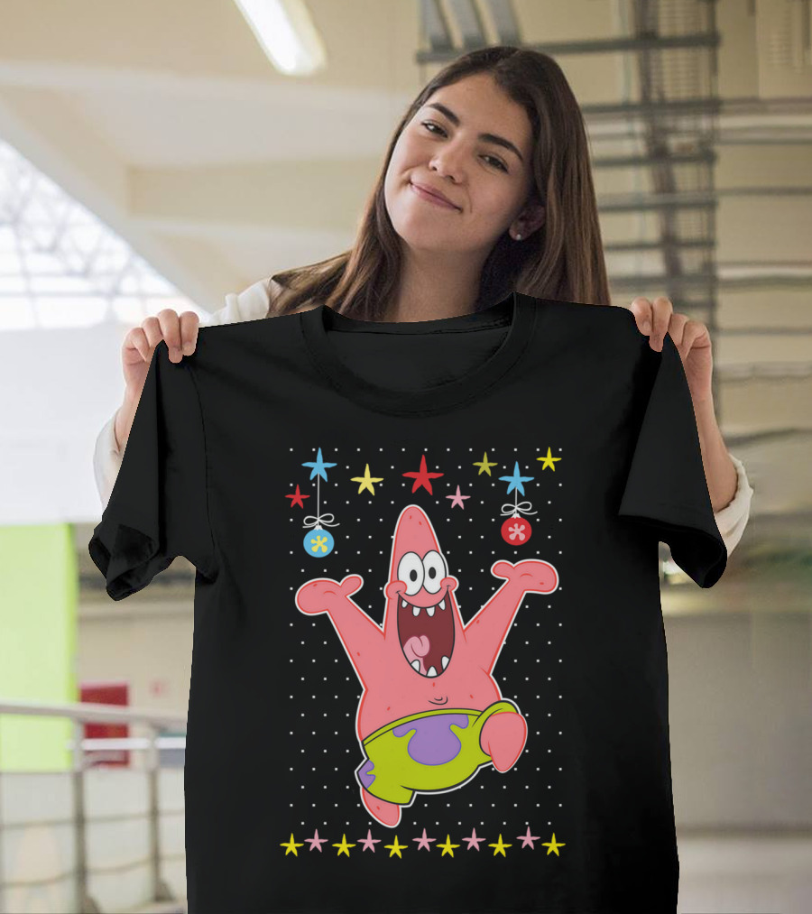 Patrick Star Festive Jumping Celebration Stars Nickelodeon Spongebob Squarepants T-Shirt