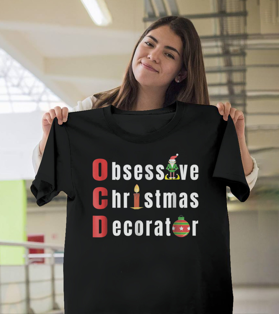 OCD Obsessive Christmas Decorator With Elf Hat Candle T-Shirt