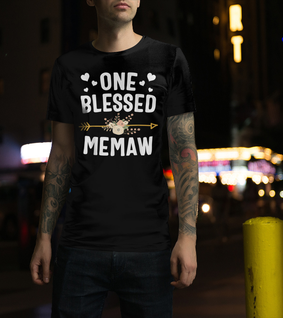 ONE BLESSED MEMAW Heart Arrow Flower T-Shirt
