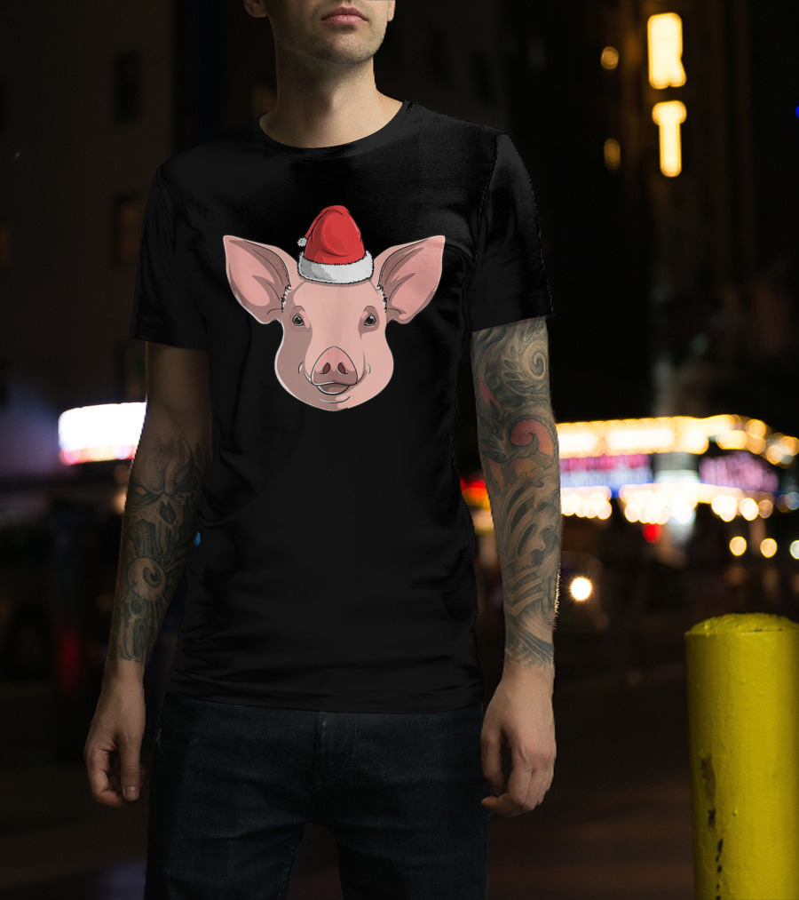 Pig Wearing Santa Claus Hat Christmas Holiday T-Shirt