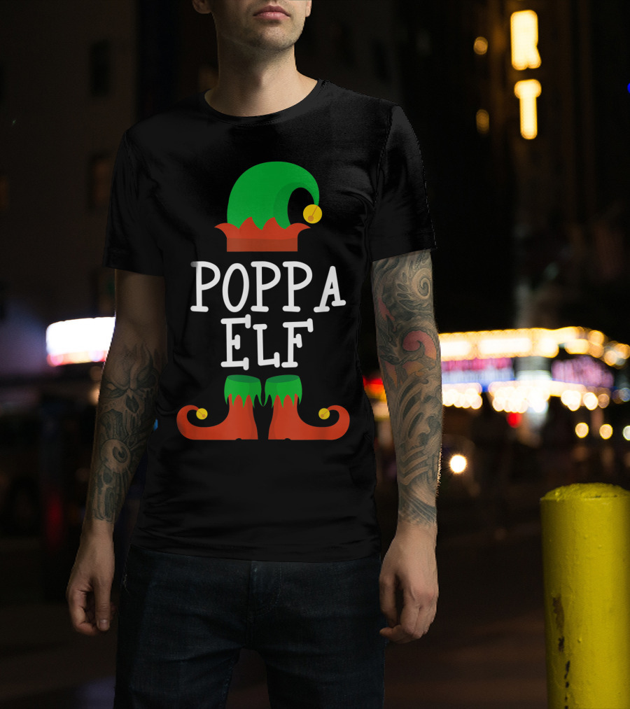 Poppa Elf Hat And Shoes Christmas T-Shirt