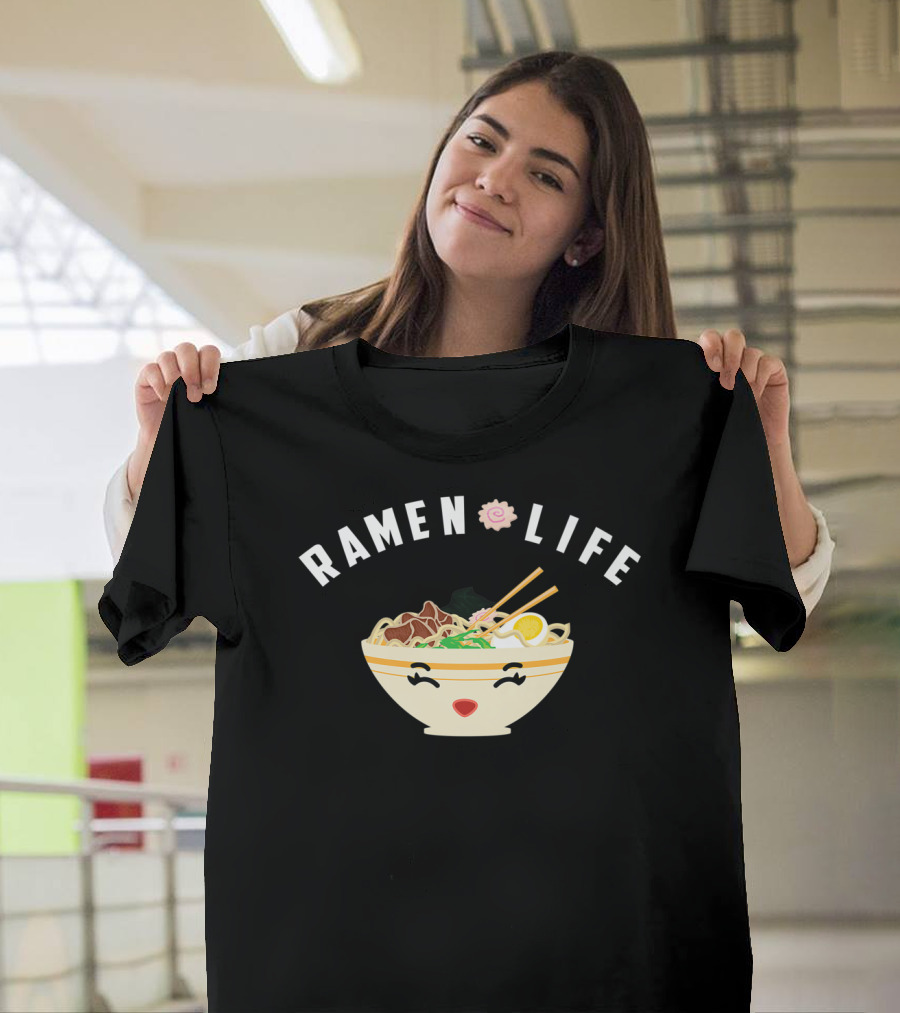 Ramen Life Cool Noodle Soup Addicts Happy Face Bowl T-Shirt