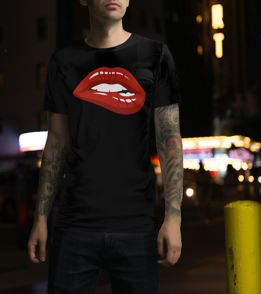 Red Lips Biting Lipstick Makeup Iconic Red Pout T-Shirt