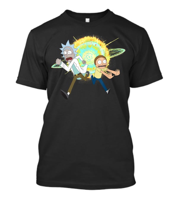 Rick And Morty Running From A Portal Explosion T-Shirt