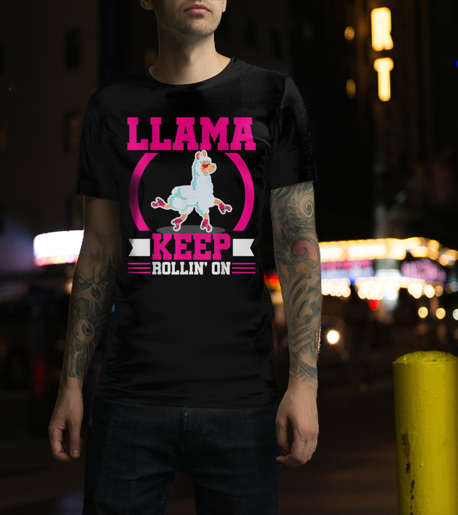 Llama Keep Rollin' On Funny Skater Derby Skating T-Shirt