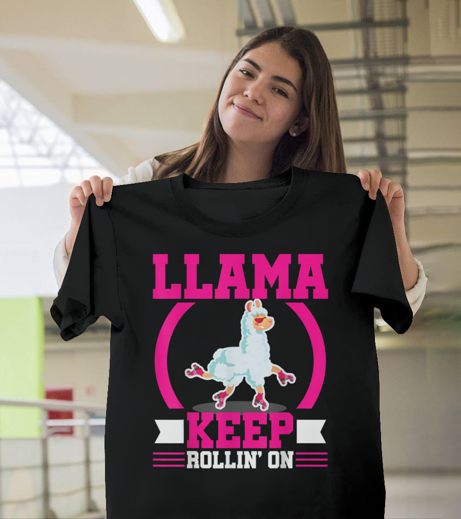 Llama Keep Rollin' On Funny Skater Derby Skating T-Shirt