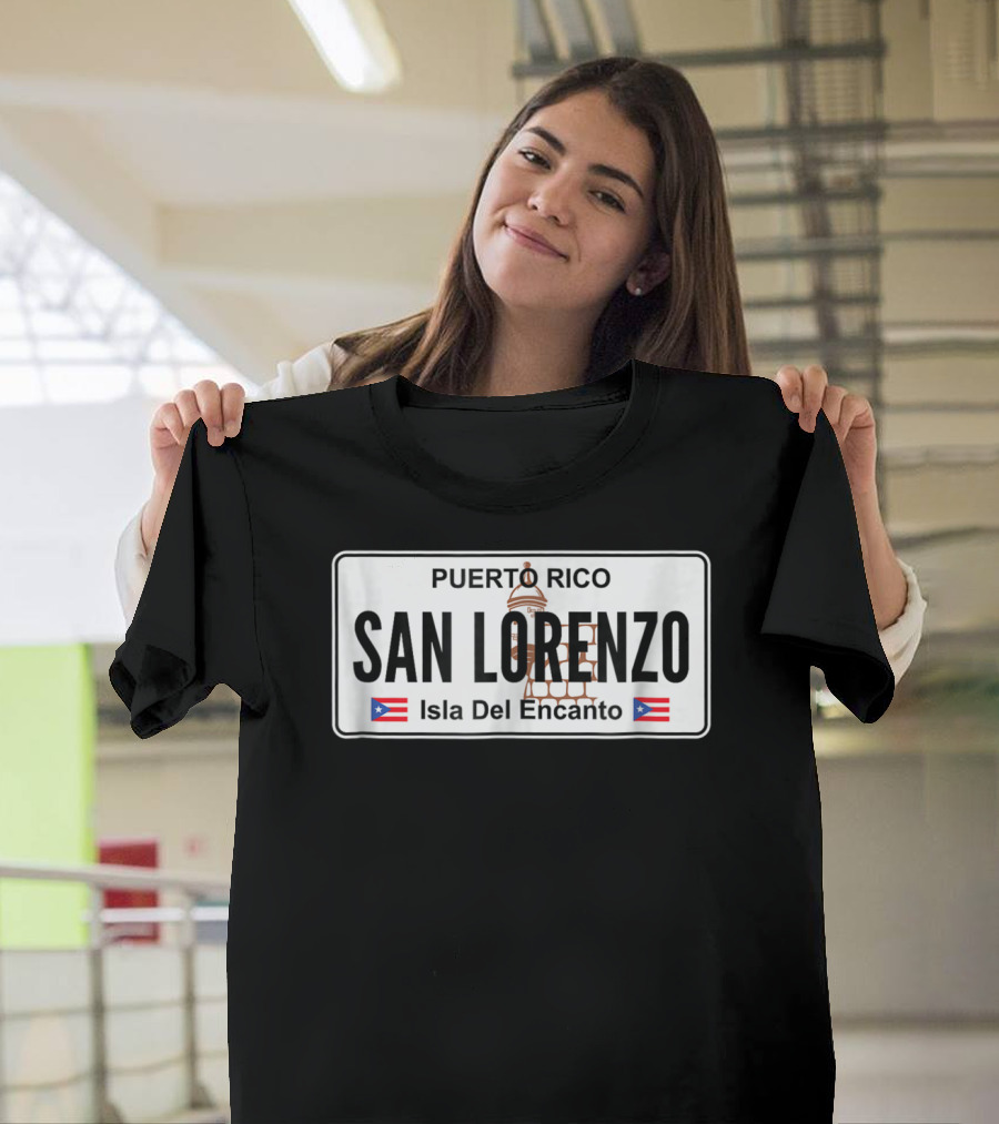San Lorenzo Puerto Rico Isla Del Encanto License Plate T-Shirt