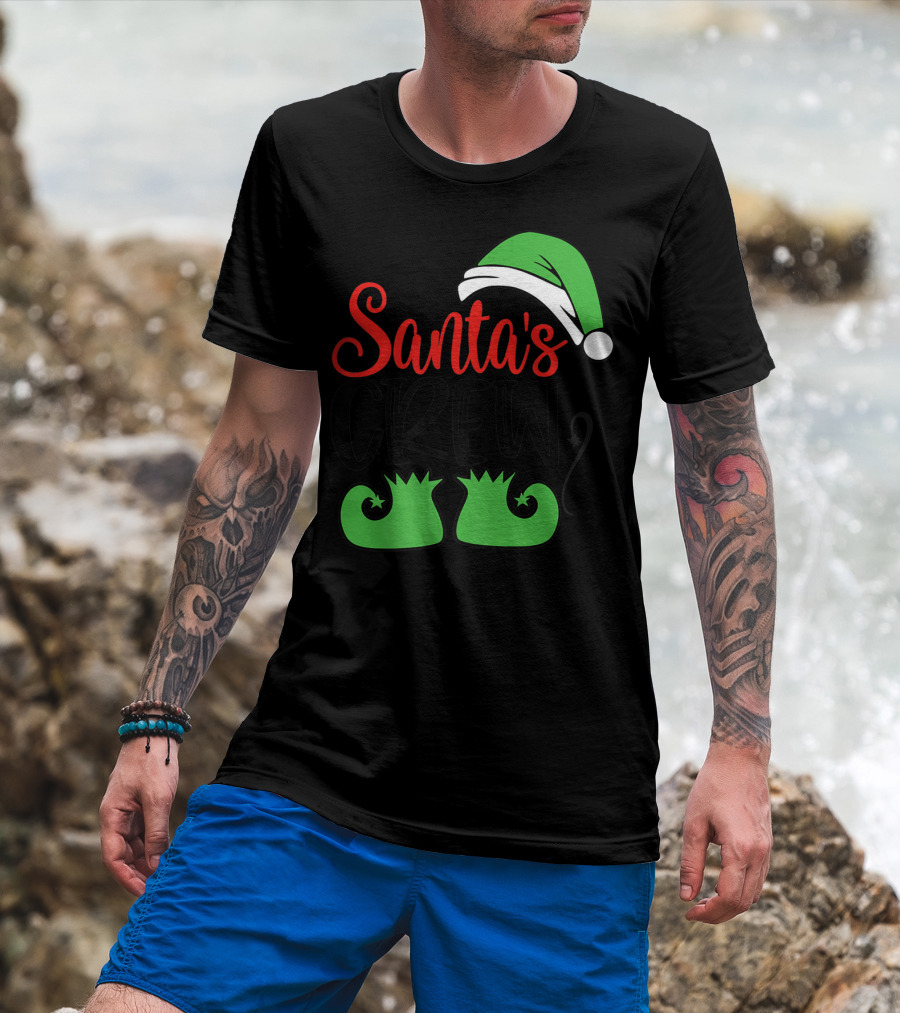 Santa's Crew Christmas Hat And Shoes T-Shirt