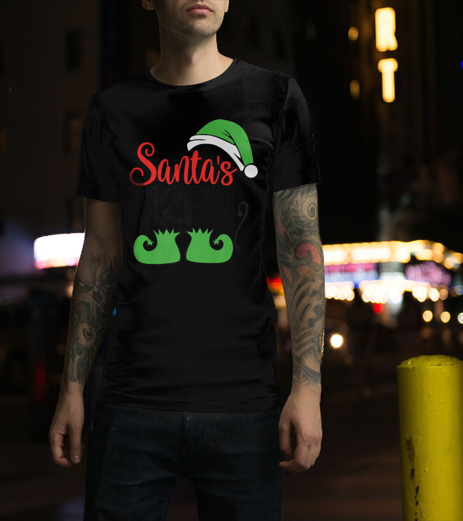 Santa's Crew Christmas Hat And Shoes T-Shirt