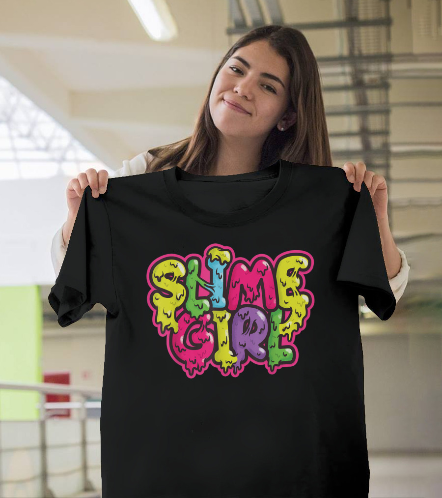 Slime Girl Birthday Party Queen Colorful Dripping Text T-Shirt